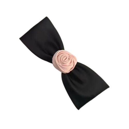 Black And Pink Rose Satin hair Barrette/ bow