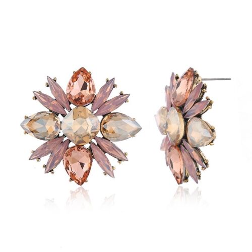 Pink Cubic Zirconia Stones Stud Flower Earring