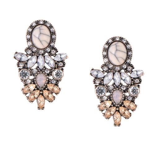 Beige And Grey rhinestones ethnic earrings