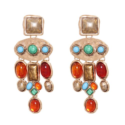 Multicolor Tribal Style Gold Drop Earrings