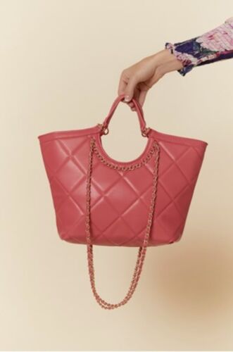 Hot Pink Quilted Vegan Leather Tote Bag