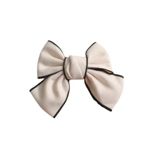 White With Black Border Handmade hair Barrette/ bow