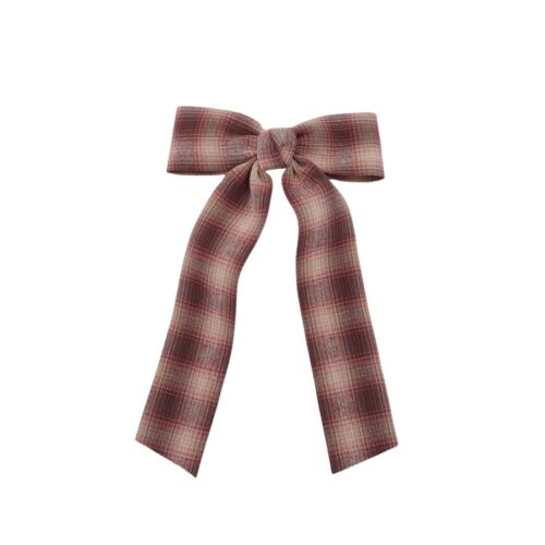 Brown Plaid Fabric Long hair Barrette/ bow