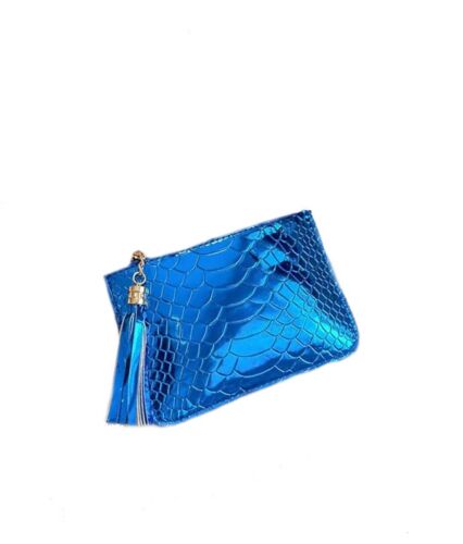 Metallic Blue Textured Zipper Coin Purse Wristlet /Wallet