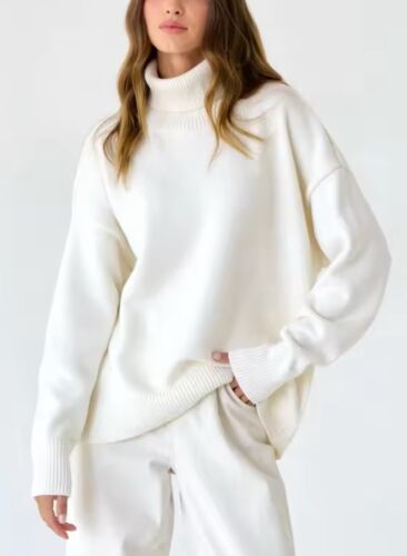 White Soft Loose Fit Turtleneck Knit Sweater