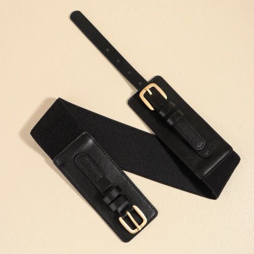 Black And Gold Double Buckle Adjustable Elastic Band Women’s Belt