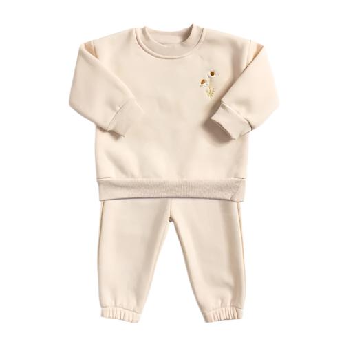 2T Girl’s Beige Polyester Embroidered Flower Sweater And Pants Set