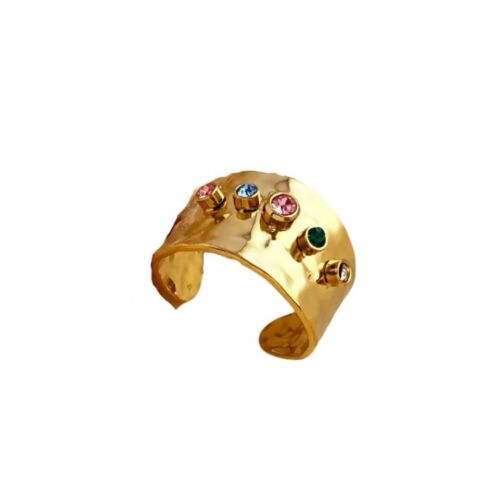 18k Gold Plated Stainless Steel With Multicolored Rhinestones Adjustable Ring