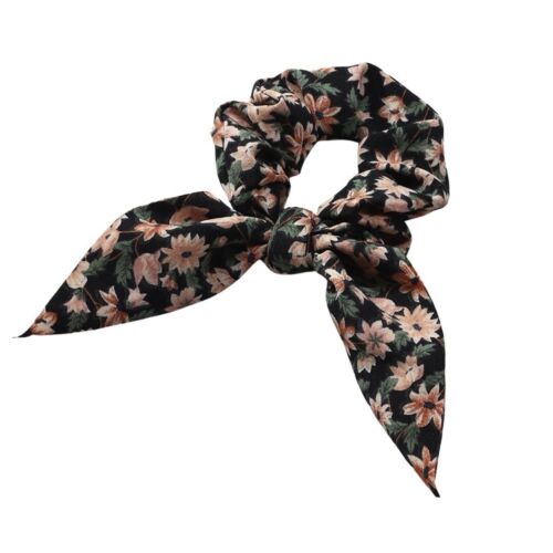 Black Floral Pattern Knotted Hair Tie