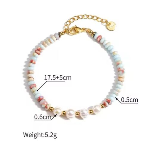 Multicolored Beads And Precious Pearls Handmade Stainless Steel Beaded Bracelet