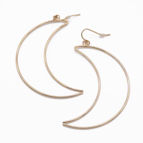 Gold Hollow Moon Drop Earring