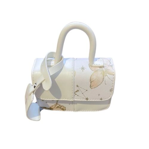 White, Beige Floral And Butterflies Faux Leather Mini Crossbody Bag/purse