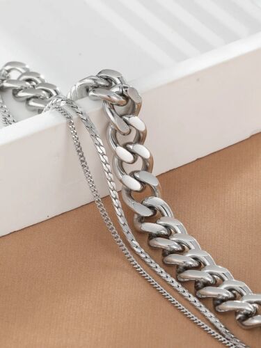 Silver Stainless Steel Links Double Chain Bracelet