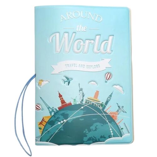 Blue Around The World Faux Leather Passport Cover