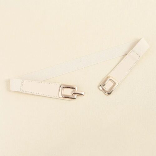 White/Cream And Gold Square Buckle Adjustable Elastic Band Women’s Belt