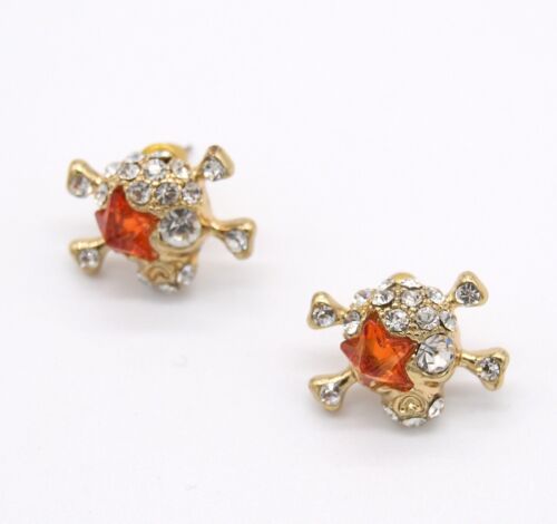 Gold Cubic Zirconia Skull Stud Earring