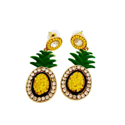 Gold And Colourful Pineapple Drop Earrings