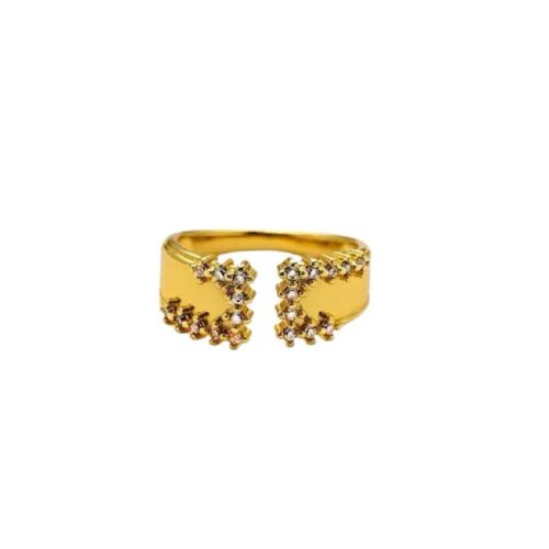 Gold Plated Copper With Rhinestones Adjustable Ring