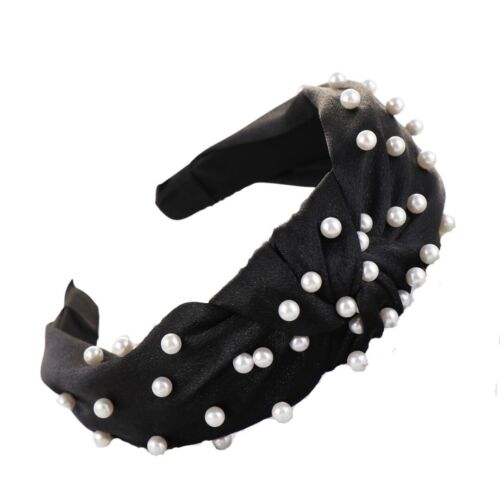 Black Satin Pearls Knot Headband