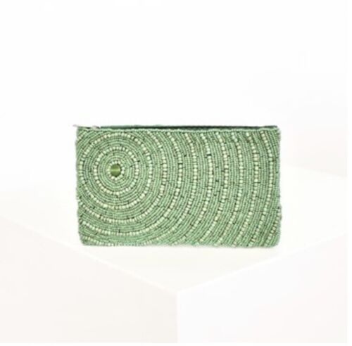 Handmade beaded Green Purse/Wallet /clutch