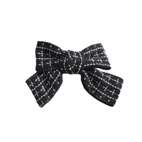 Black Handmade Tweed Plaid hair Barrette/ bow