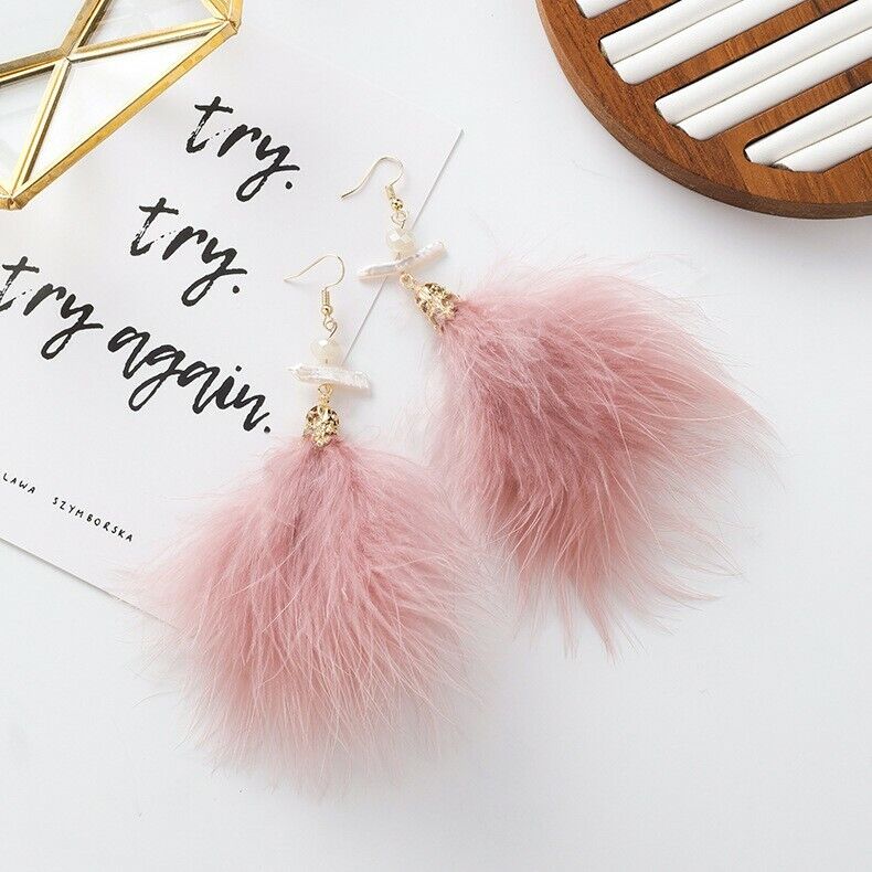 Fashion Pink Faux Fur Drop Earring