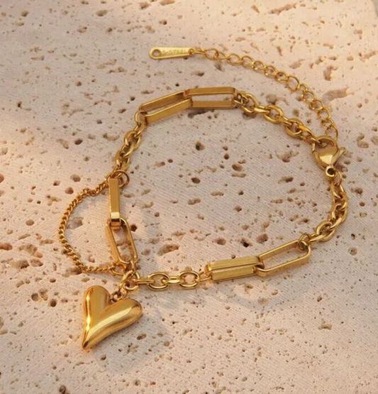 Gold Plated High Quality Stainless Steel Links Chain With Heart Charm Bracelet