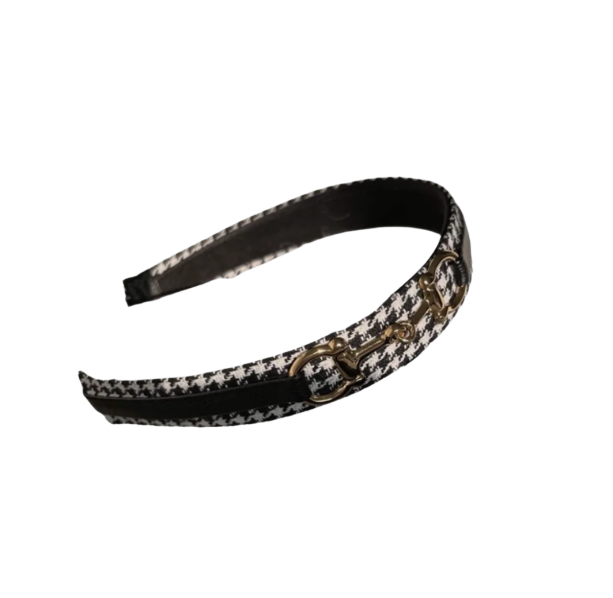 Black And White Handmade Houndstooth With Gold Buckle Hairband / Headband