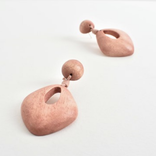 Pink Oval Wood Drop Earring