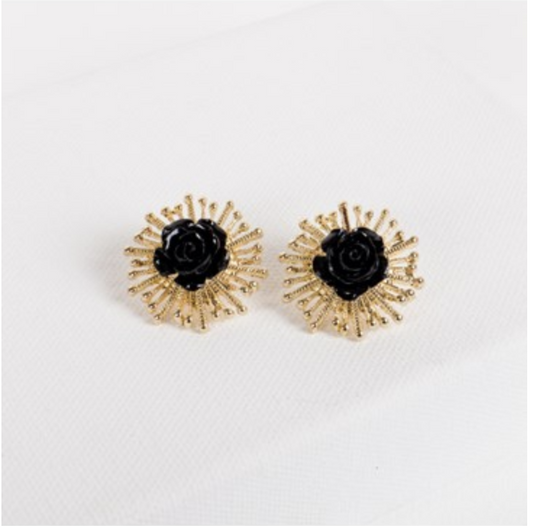 Gold and Black flower Spanish Stud Earring