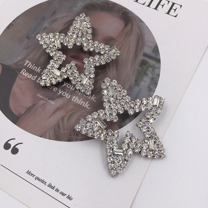 Star Shiny Rhinestones Silver Earrings