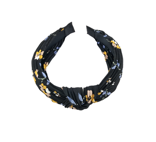 Black Hairband/ Headband Fabric, Floral Knot Headband