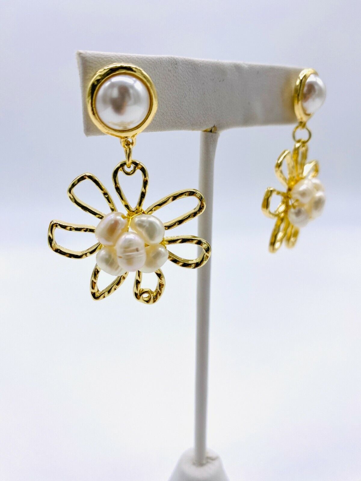 Pearls Stud And Pearls Cluster Flower /Floral Drop Earring