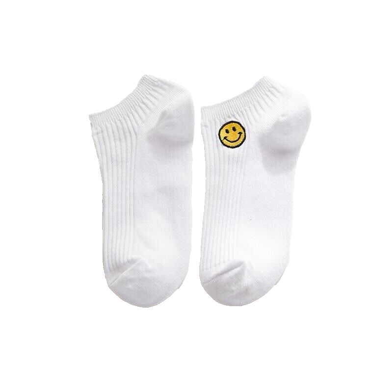 Smiley Face Emoji Embroidered White Socks