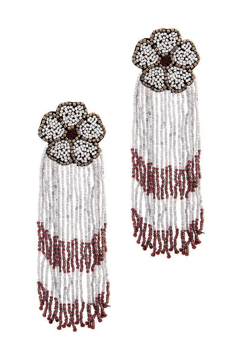 Statement Beaded Floral/Flower Drop Tassel Earring