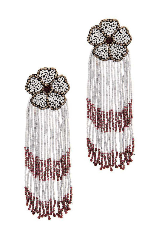 Statement Beaded Floral/Flower Drop Tassel Earring