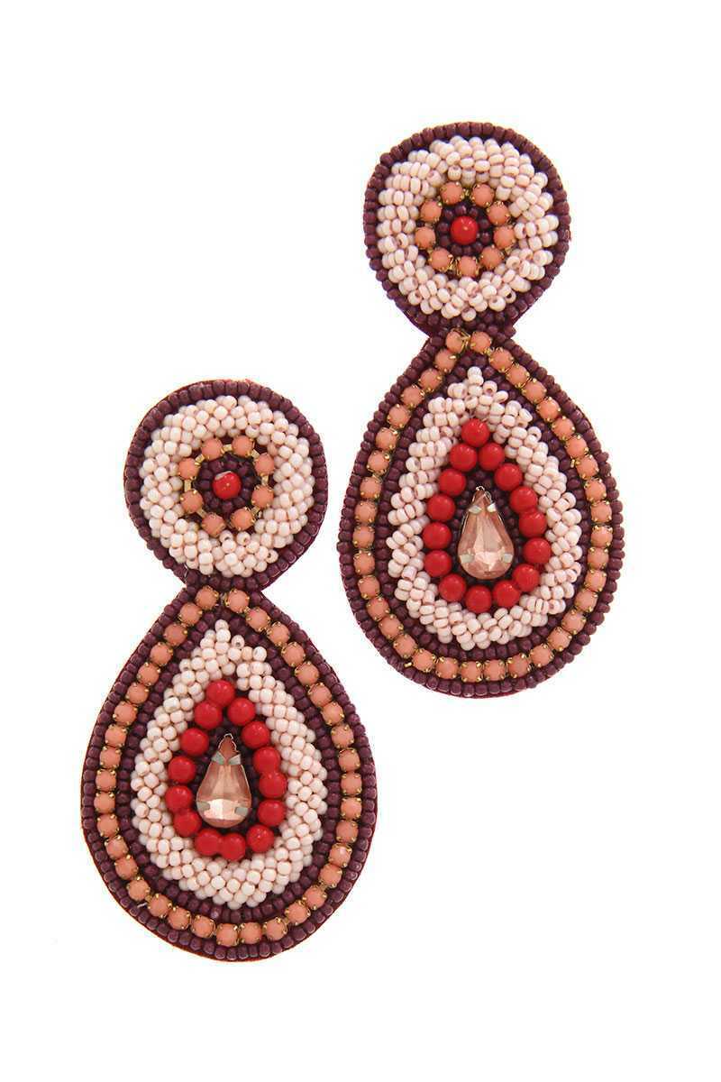 Pink And Red Oval Beaded Drop Earring