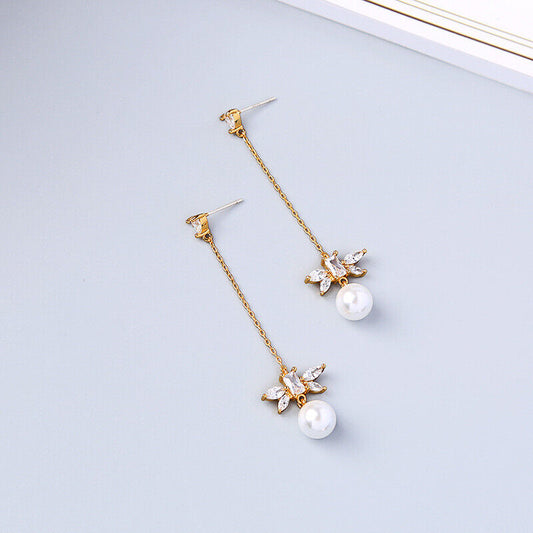 Butterfly Pearl and Rhinestone Drop Earring