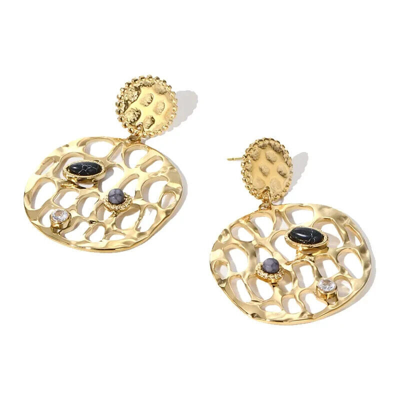 Gold Plated Stainless Steel Natural Stones Drop Earrings