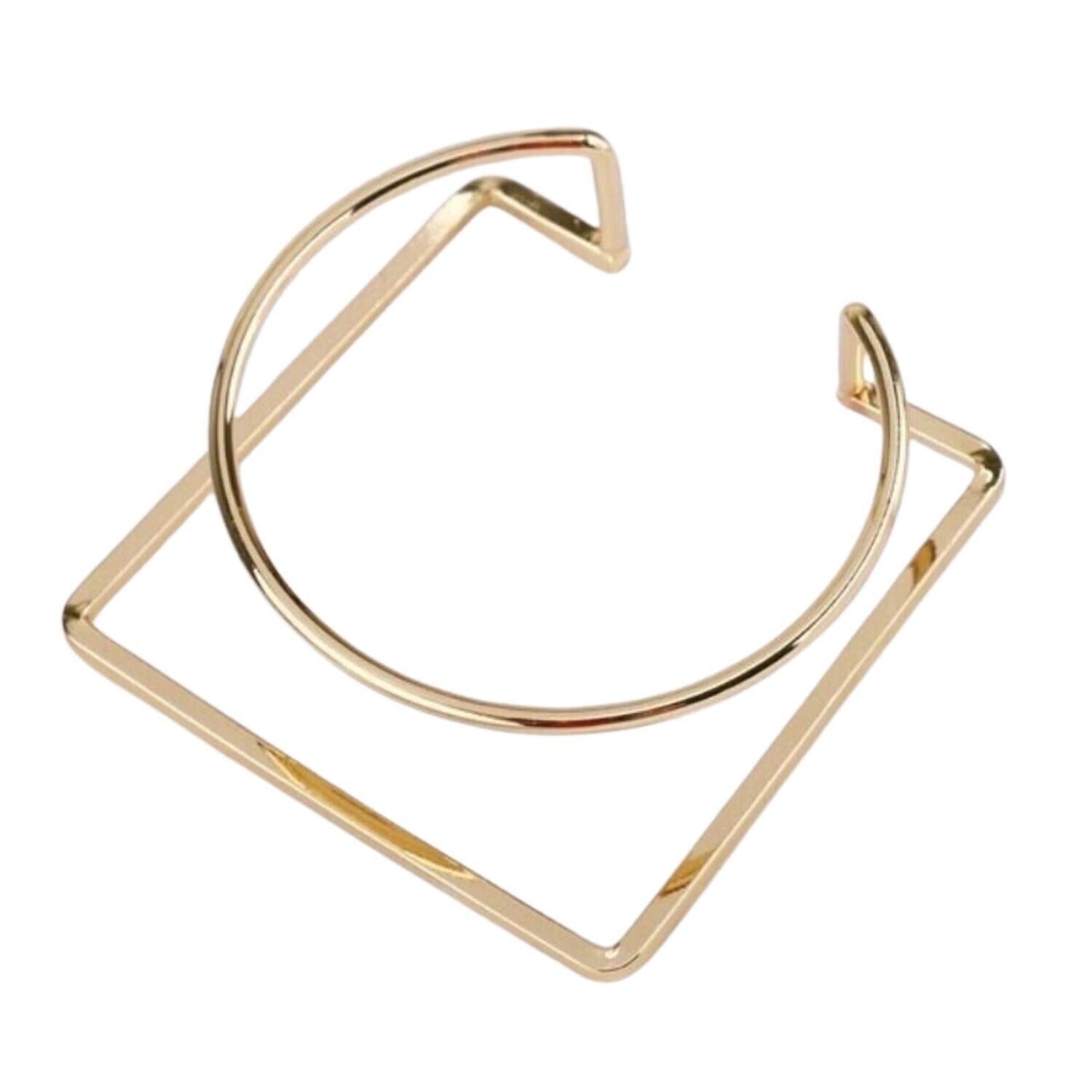 Gold Round Square Open Resizable Cuff Bangle Bracelet