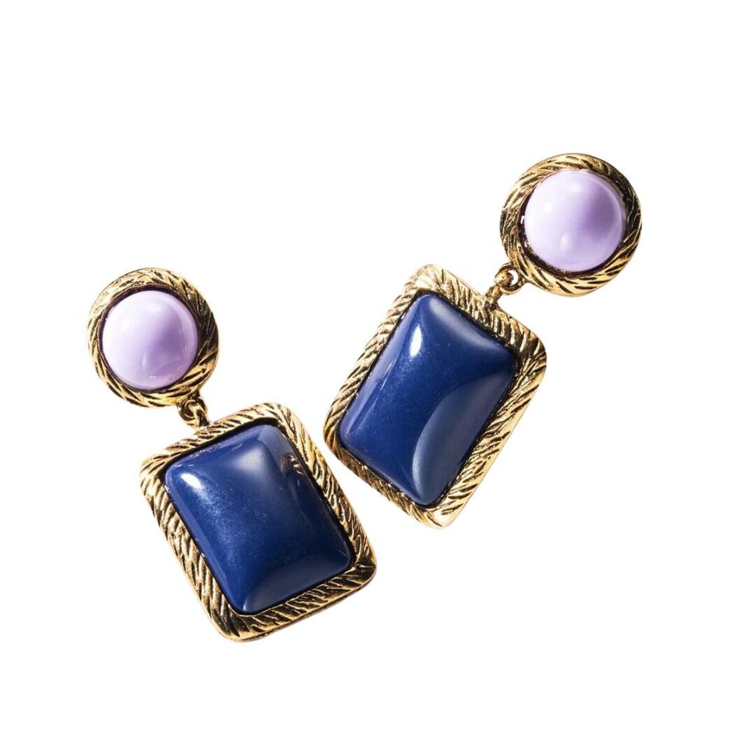 Blue And Purple Fashion Statement Square Drop Earring