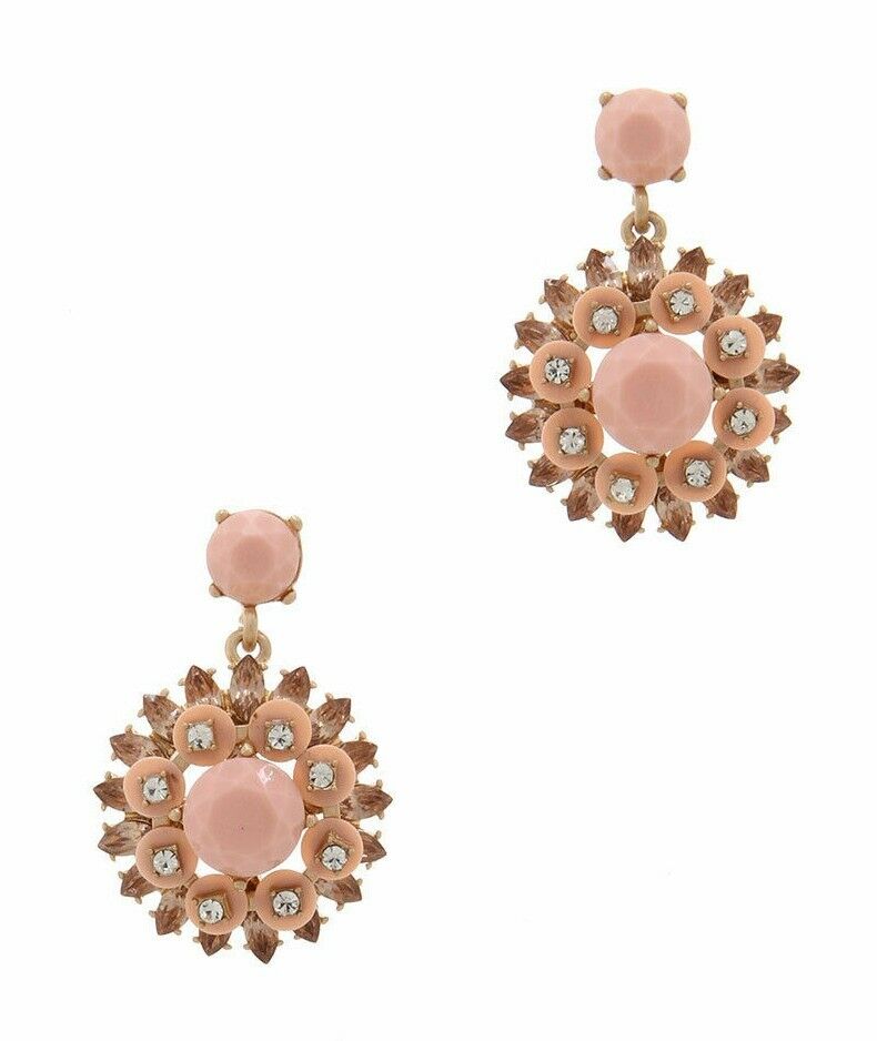 Pink Round Rhinestones And Cubic Zirconia Drop Earrings