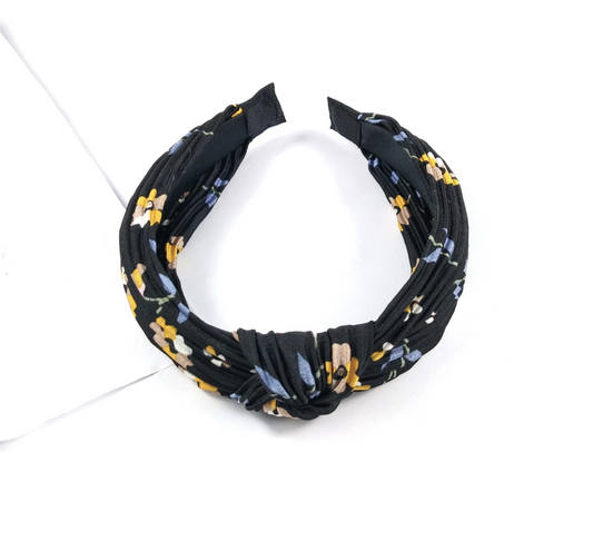 Black Matte Satin Floral Knot Headband