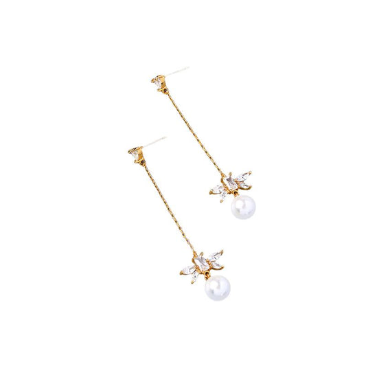 Butterfly Pearl and Rhinestone Drop Earring