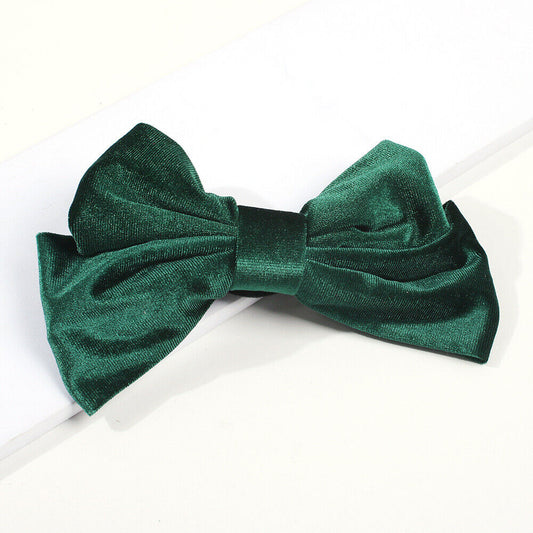 Hair Bow/hair Clip Green Velvet Barrette