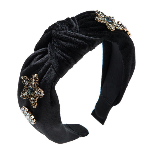 Black Headband/Hairband, stud diamond knot headband