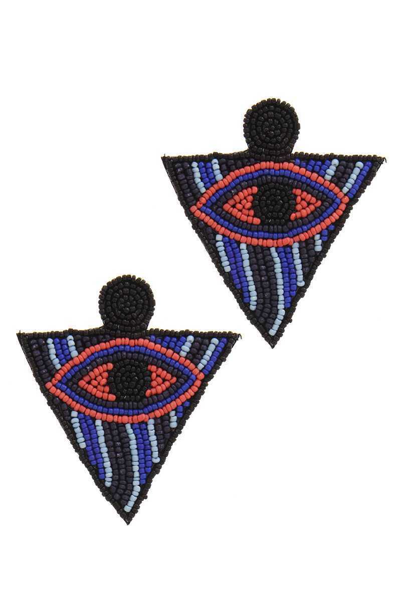 Black Triangle Evil Eye Beaded Handmade Earring