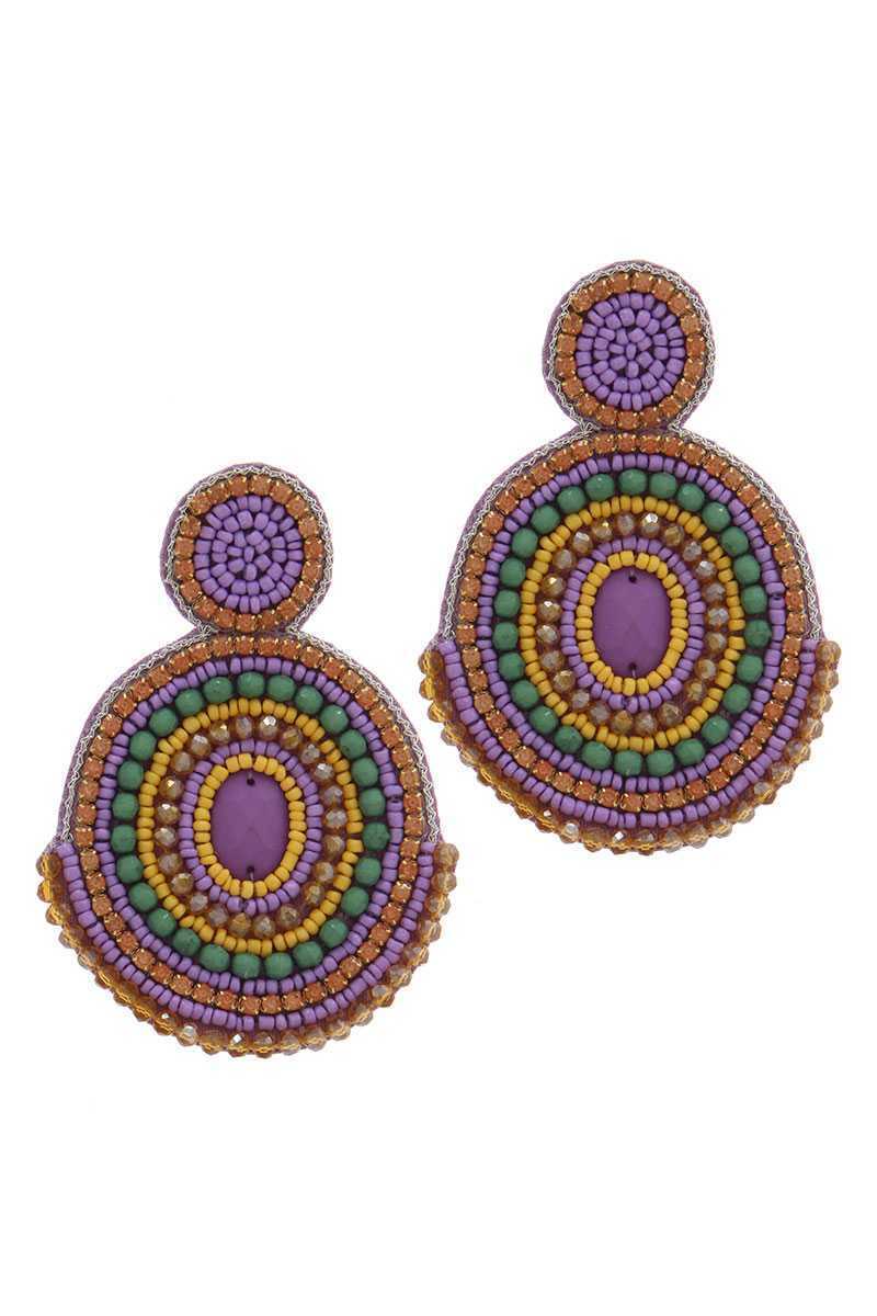 Statement Beaded Round Drop Earring