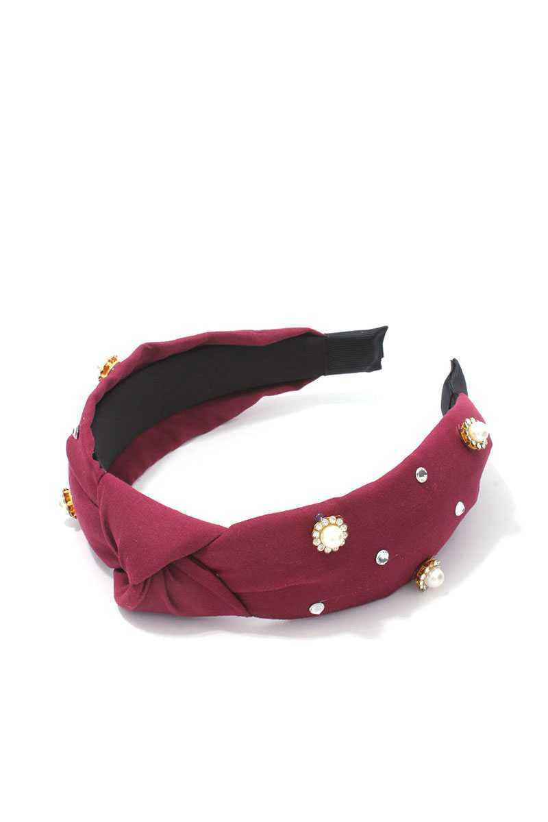 Maroon Headband/ Hairband Stud/ pearl knot Headband