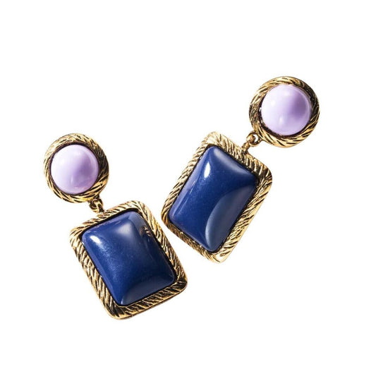 Blue And Purple Square Drop Earring